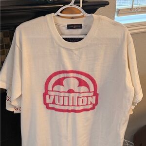 Louis Vuitton Cream Tee with Pink Graphic